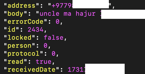 Figure 14: Sample of stolen SMS